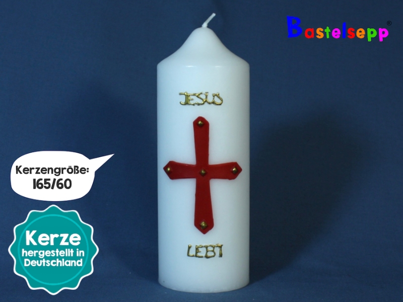Kirchliche Osterkerze Nr.102 - Kreuz mit Nägeln und Schrift "Jesus lebt"