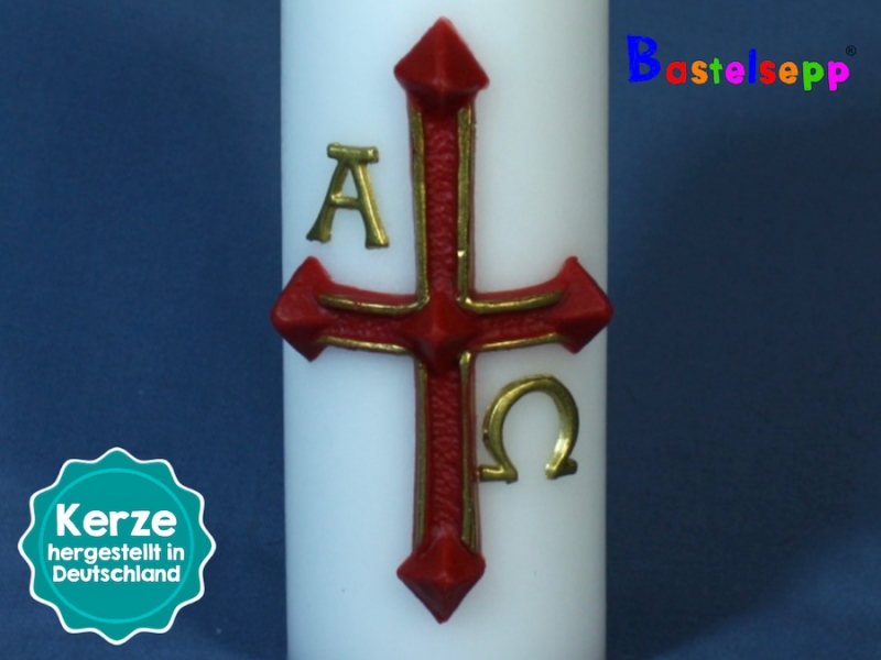 Kirchliche Osterkerze Nr.103 - Kreuz mit Nägeln und goldenes Alpha und Omega